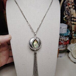 Lucky Brand Reversible Mixed Metal Tassel Necklace Silver Tone Double Chain 30in